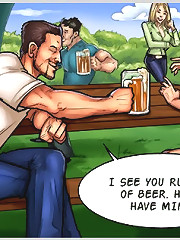 Drunk cartoon xxx game with horny bitch seduced with big throbbing cock